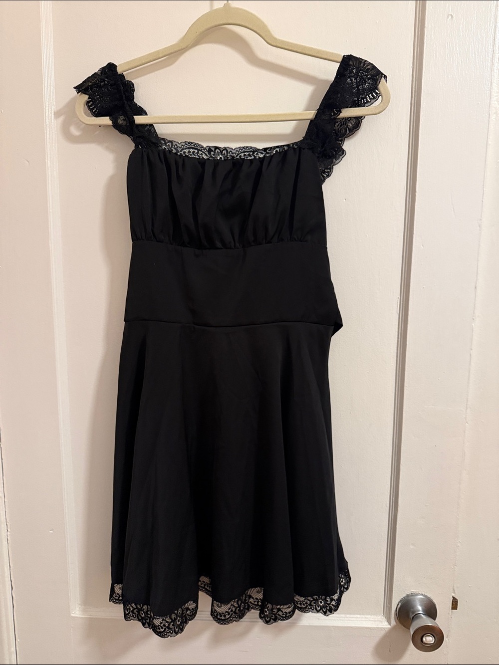 Source Unknown Black Lace-Trim Mini Dress with corset back
